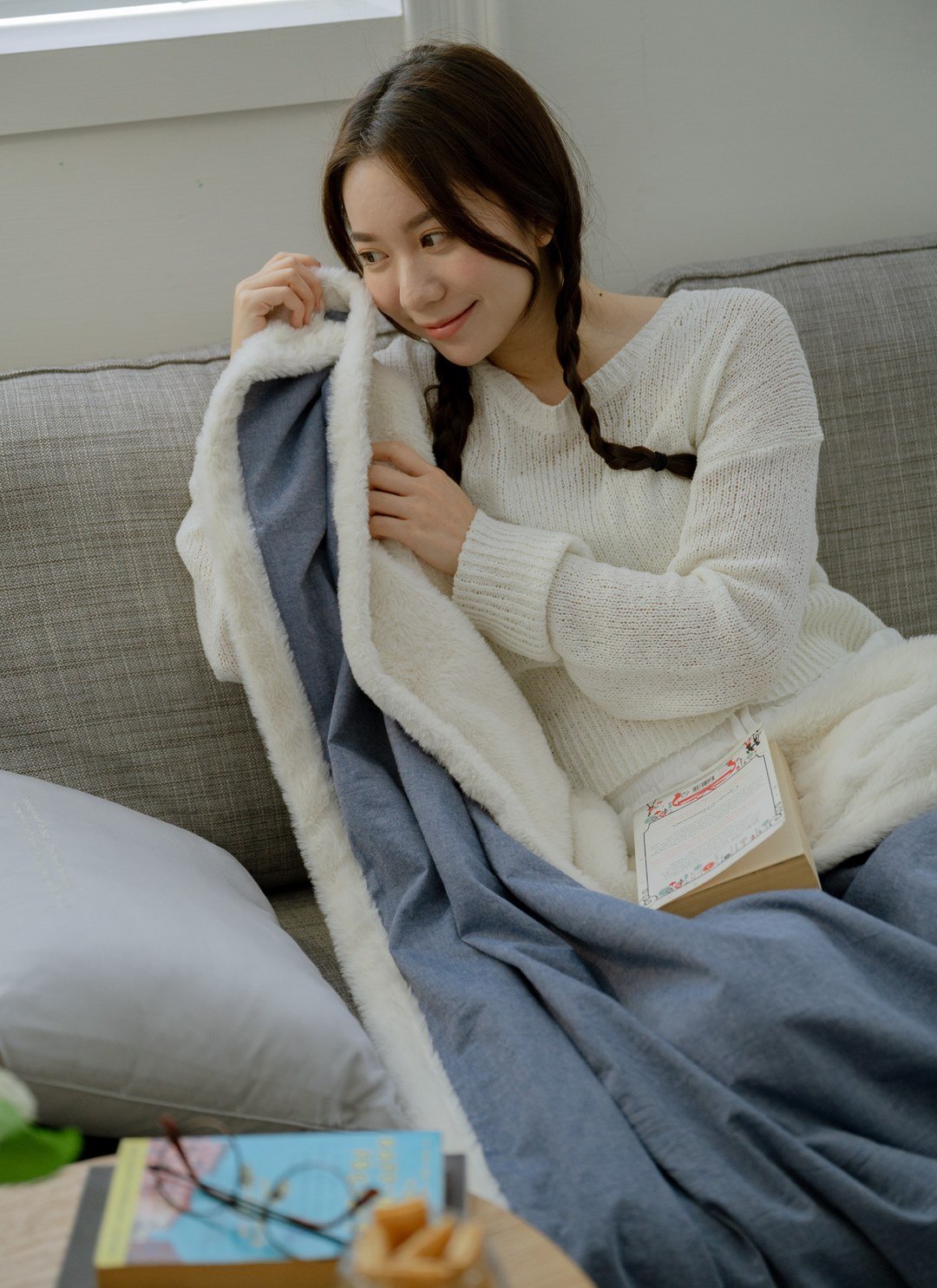 Blueberry - 奶油Q絨輕盈毯