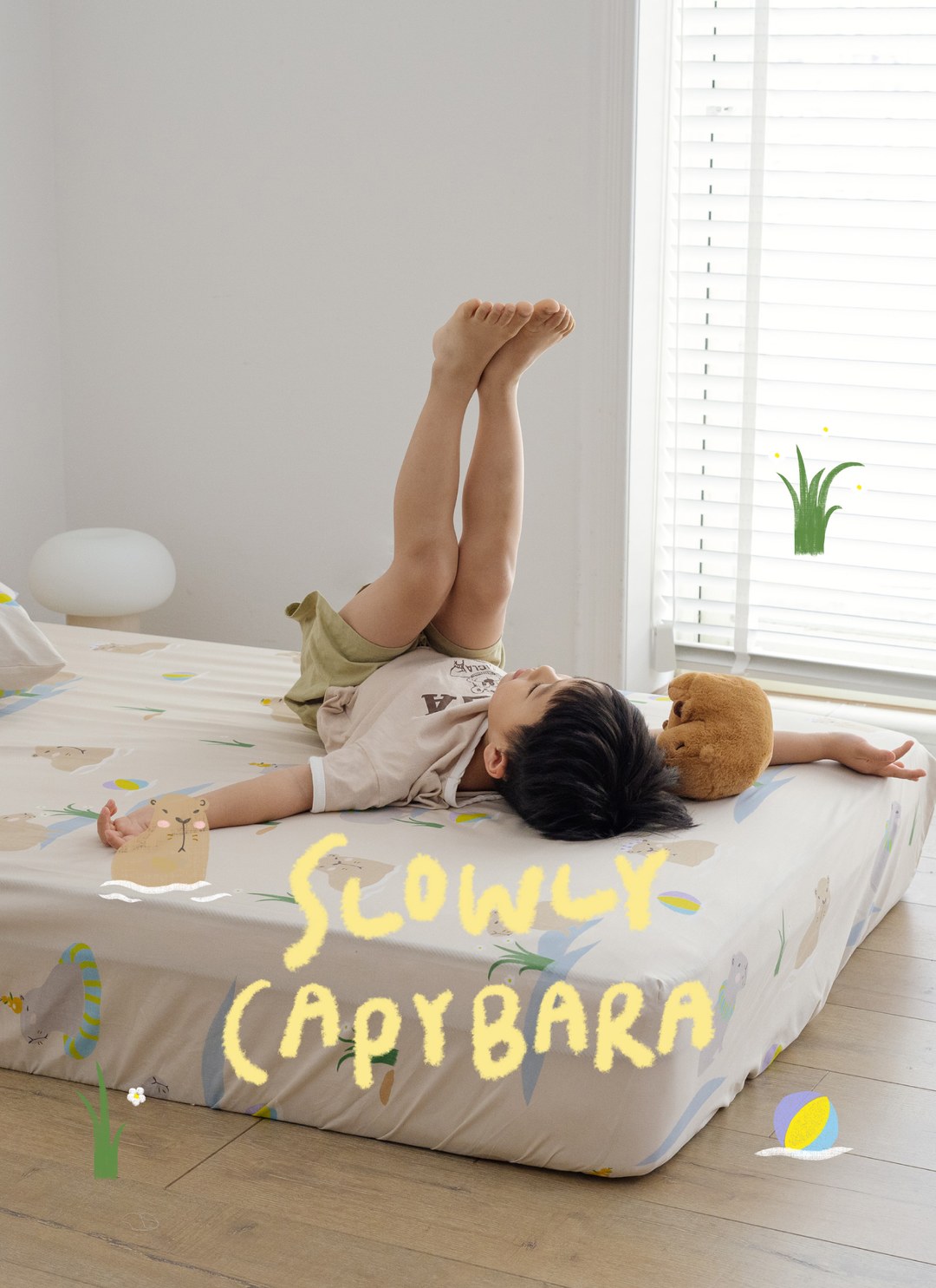 慢豚豚 - 純棉抗菌床包組（床包＋枕套）