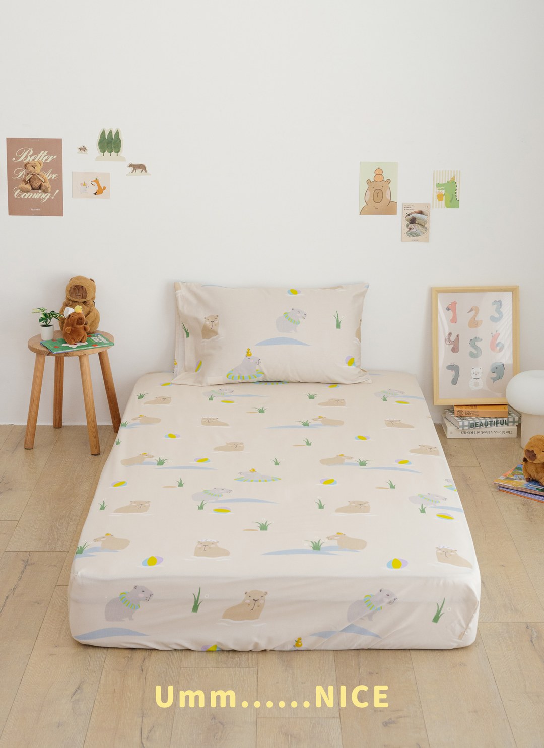 慢豚豚 - 純棉抗菌床包組（床包＋枕套）