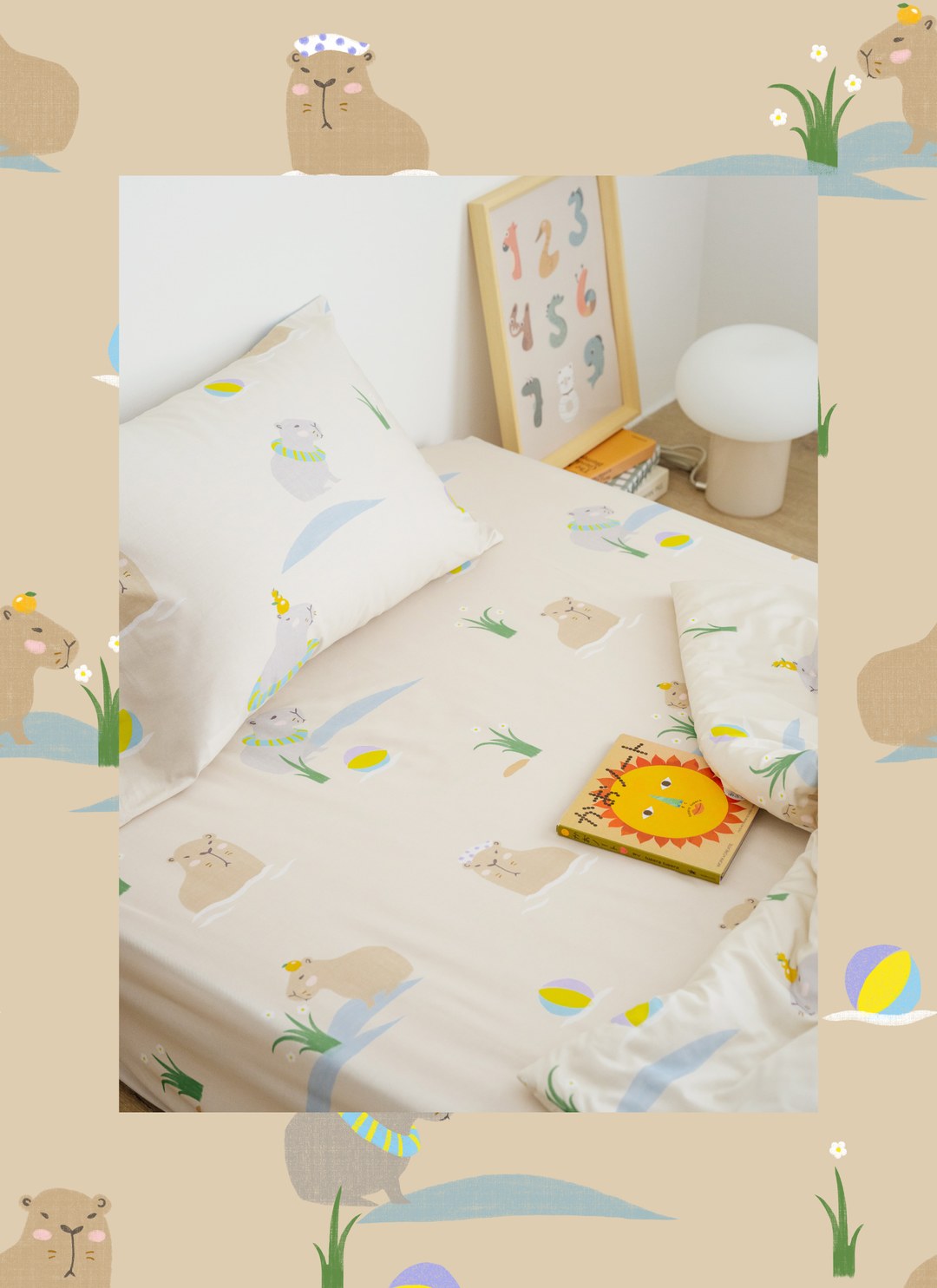 慢豚豚 - 純棉抗菌床包組（床包＋枕套）