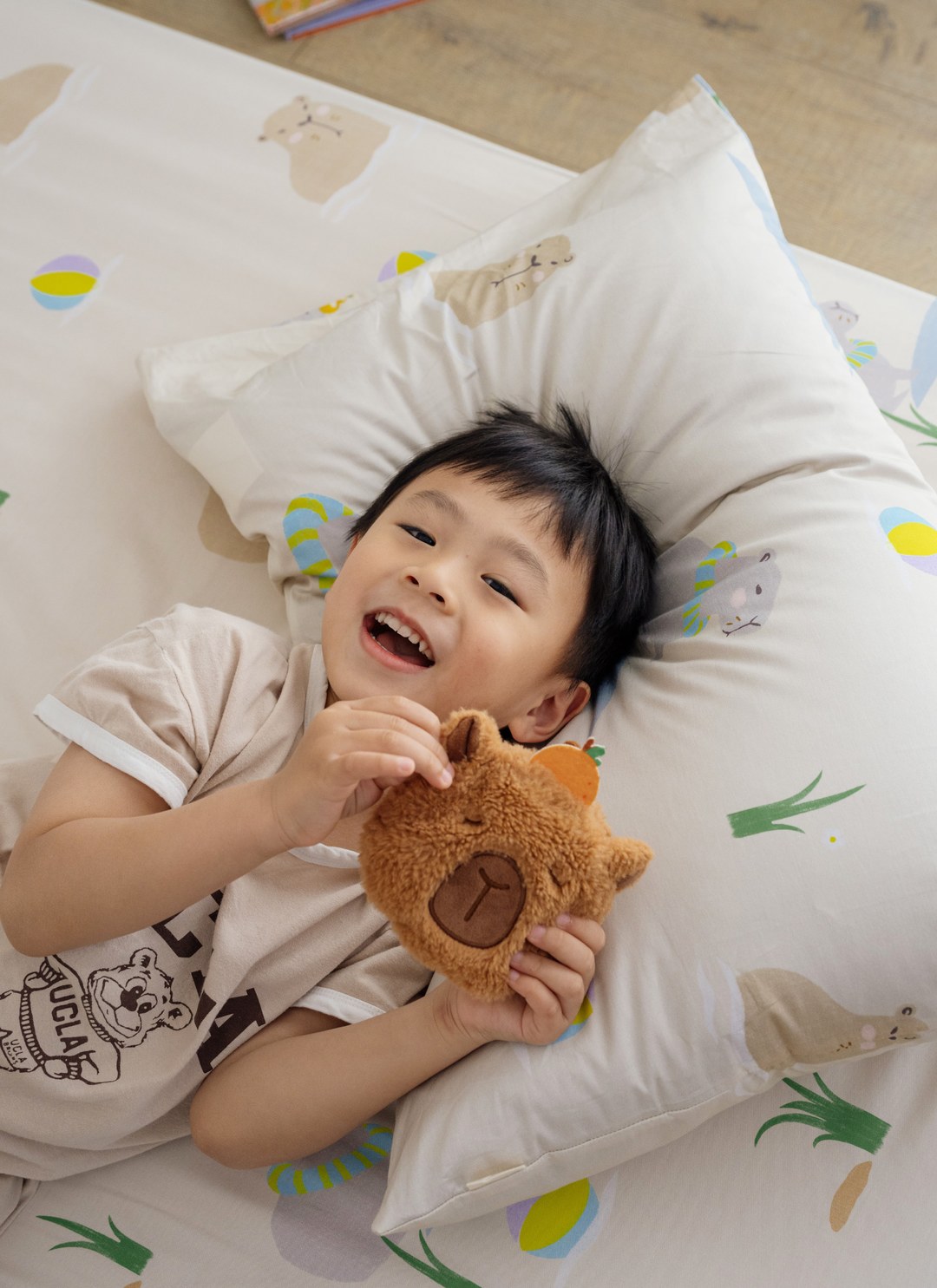 慢豚豚 - 純棉抗菌床包組（床包＋枕套）