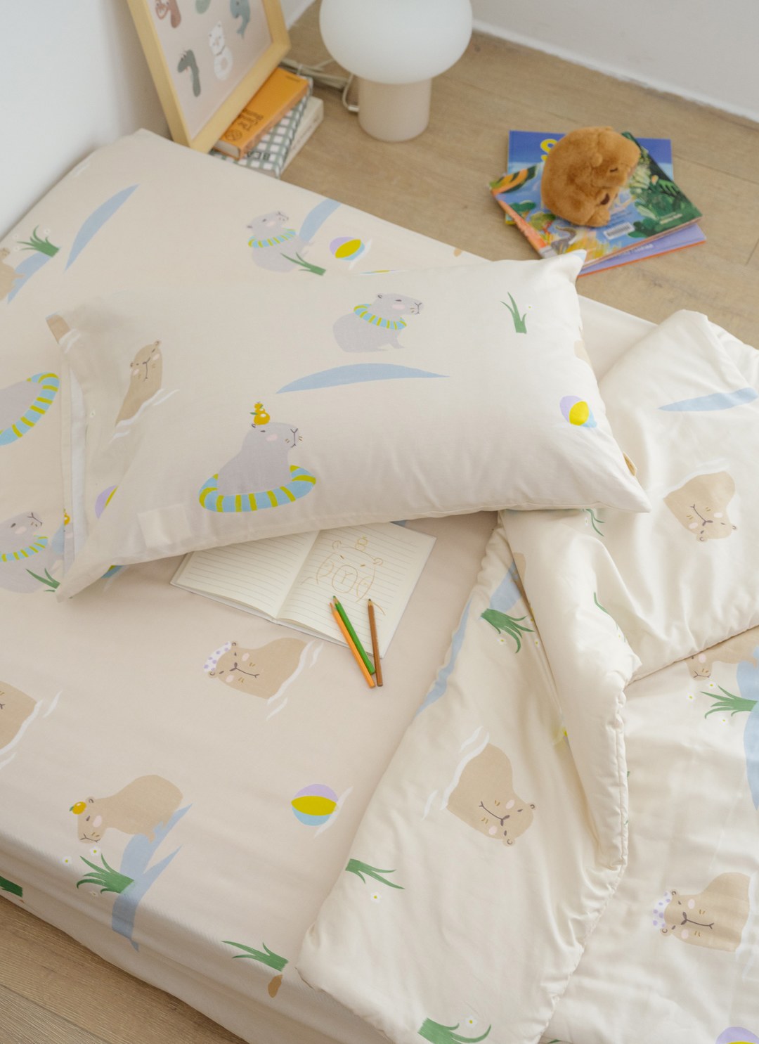 慢豚豚 - 純棉抗菌床包組（床包＋枕套）