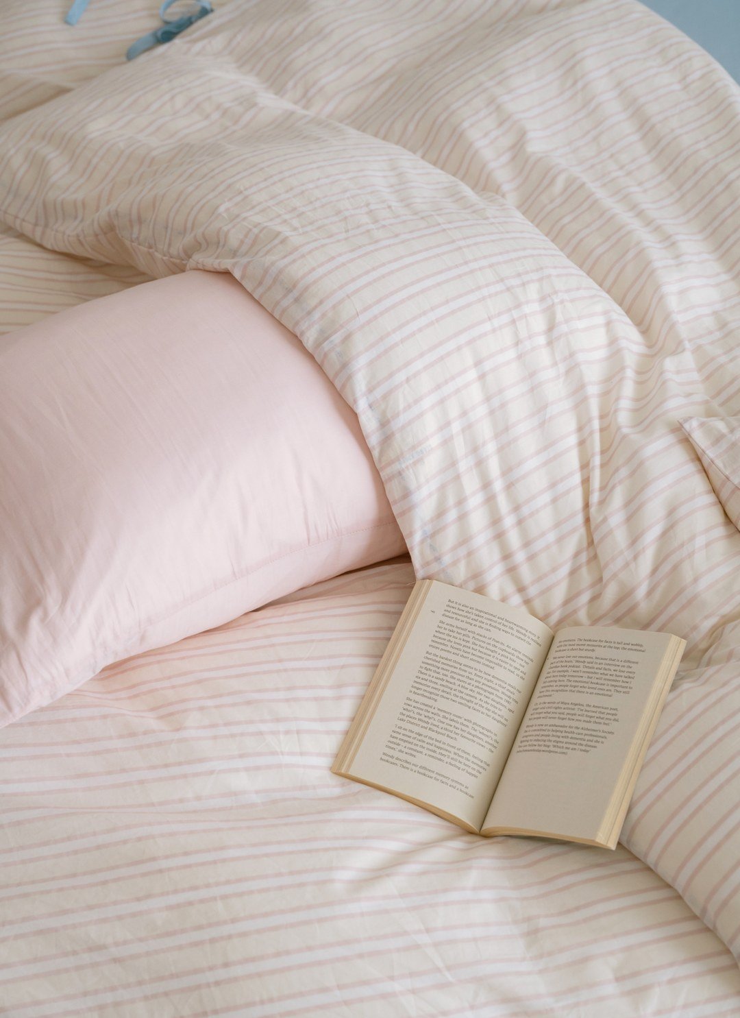 海鹽 x 莓果 - 華爾紗 ( 純棉 ) 四件組 ( 海鹽床包 + 莓果條紋被套 + 一素色一條紋枕套 )