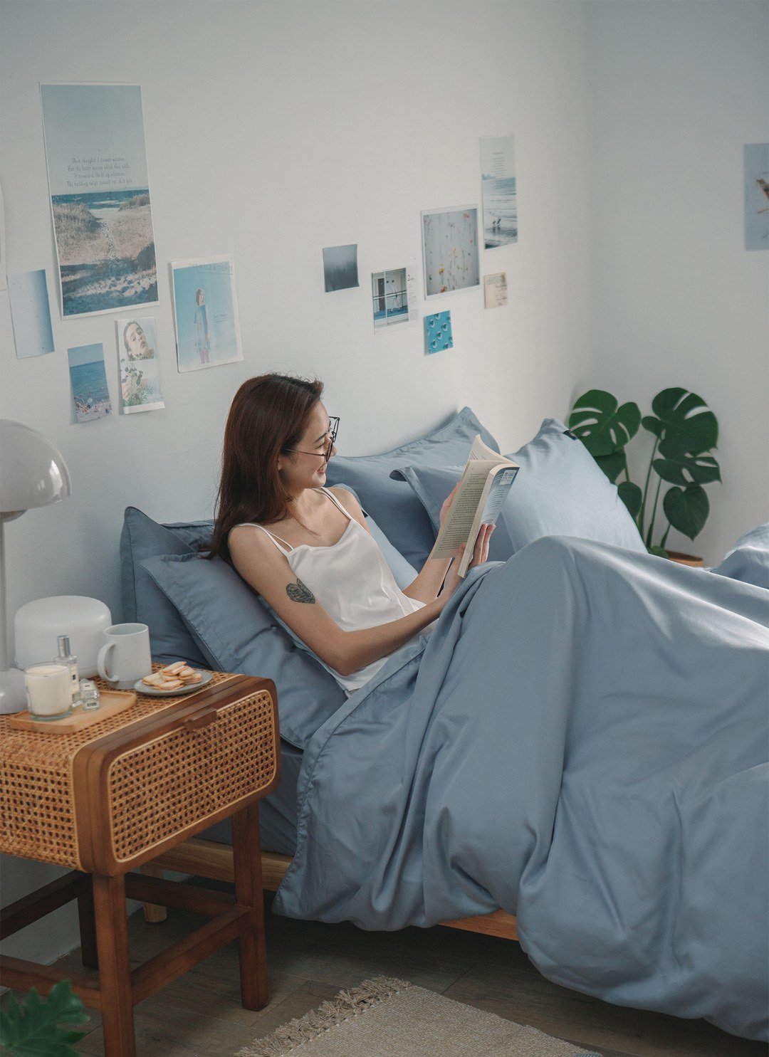 藍花亞麻 - 天絲四件組 ( 床包 + 被套 + 枕套 )