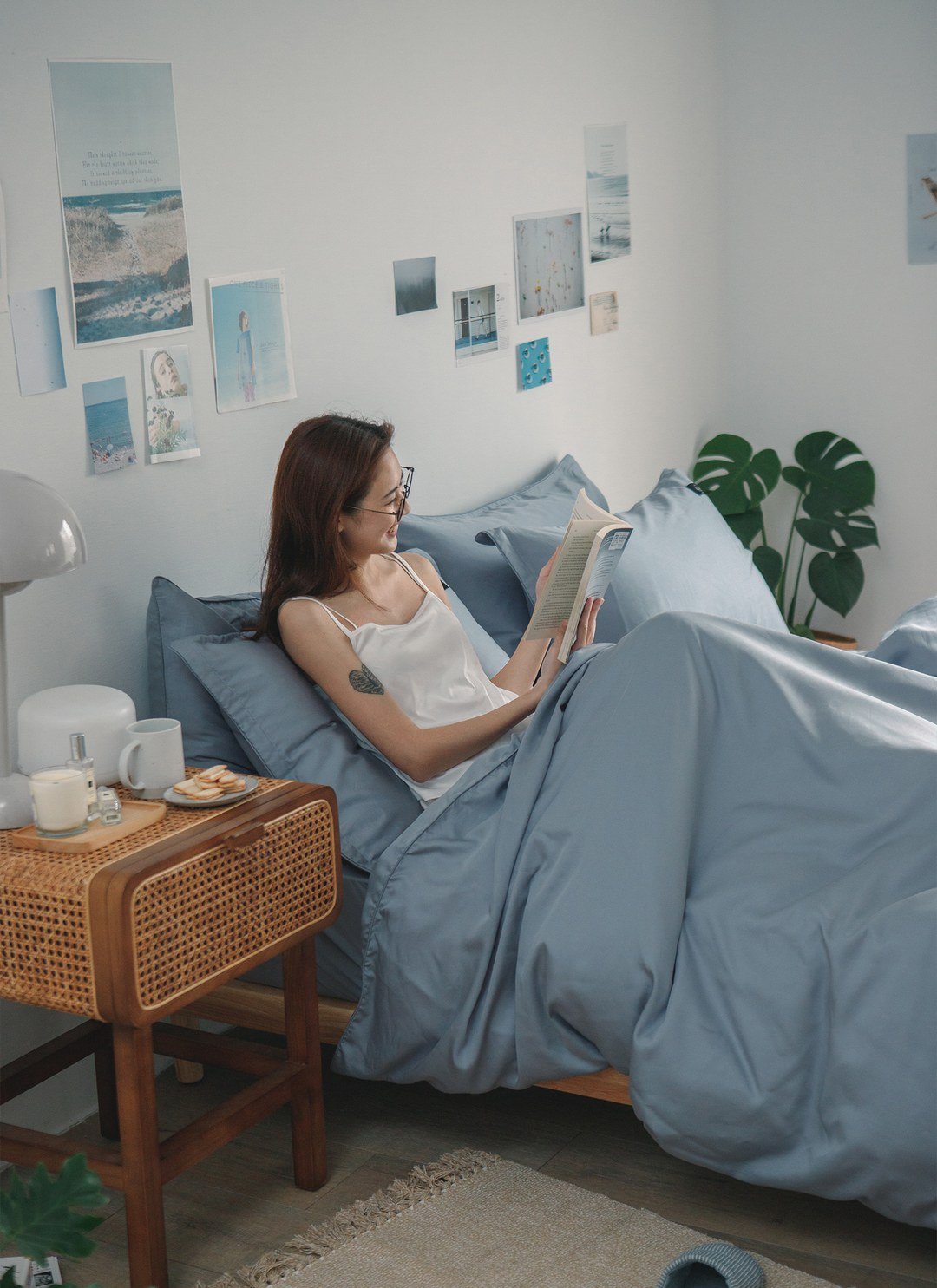 藍花亞麻 - 天絲被套組 ( 被套 + 枕套 )