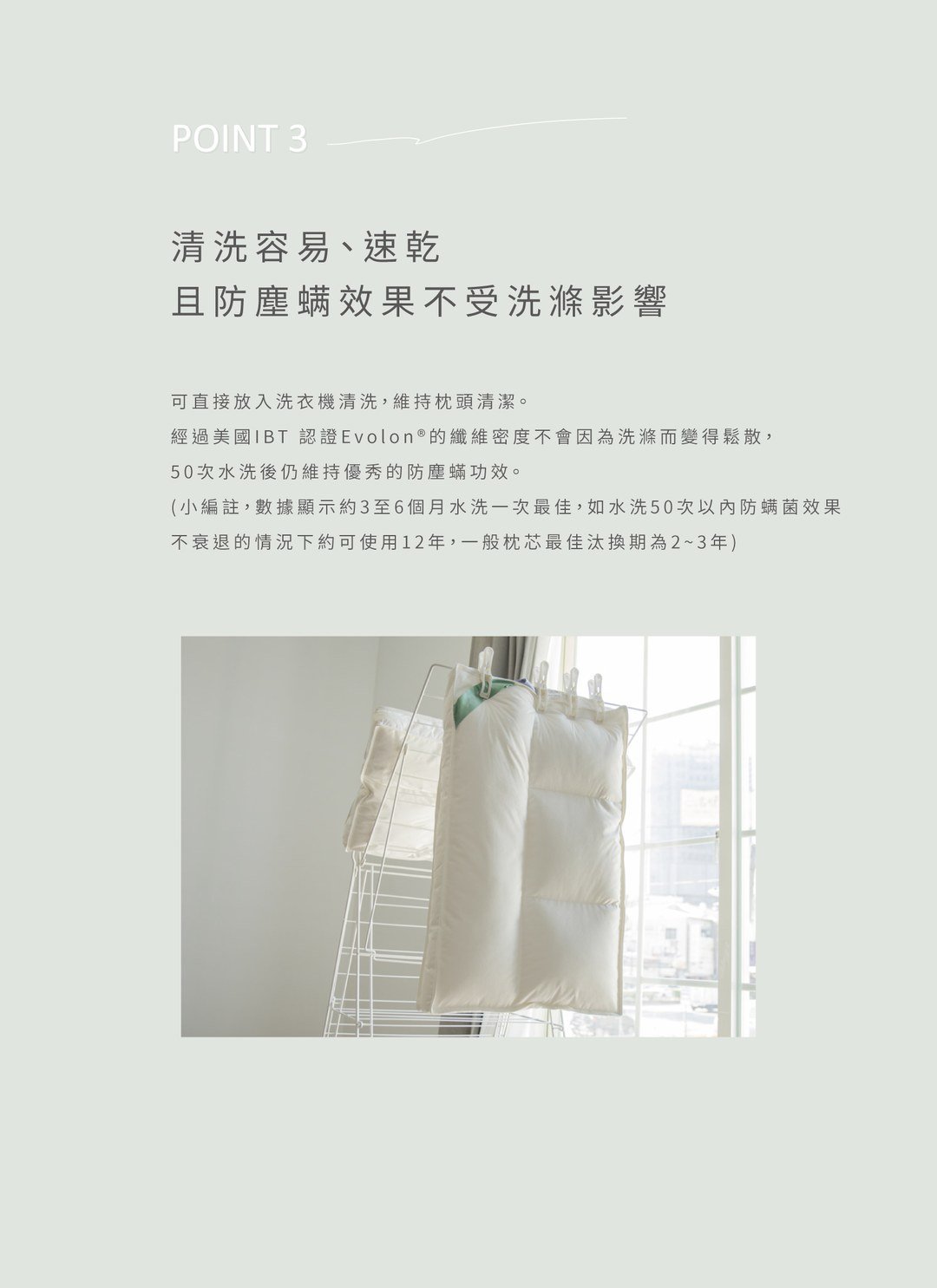 防螨枕／防蟎枕 - 適中高度