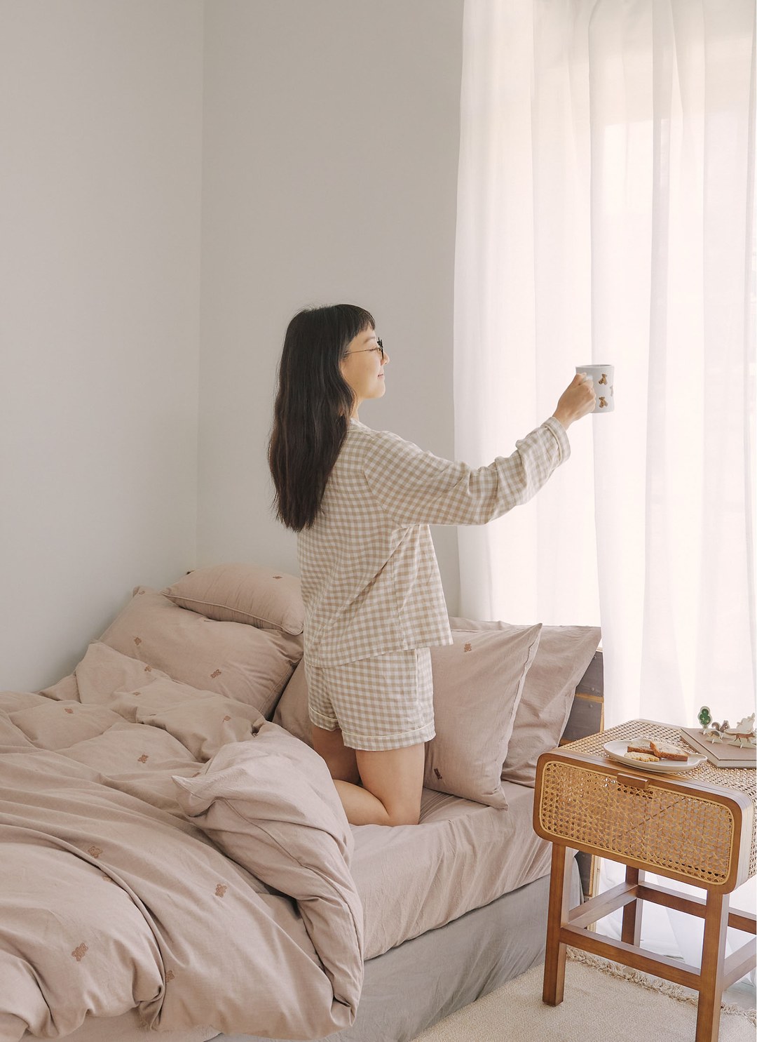 可可咖 - 水洗棉床包組 ( 床包 + 素色枕套 )