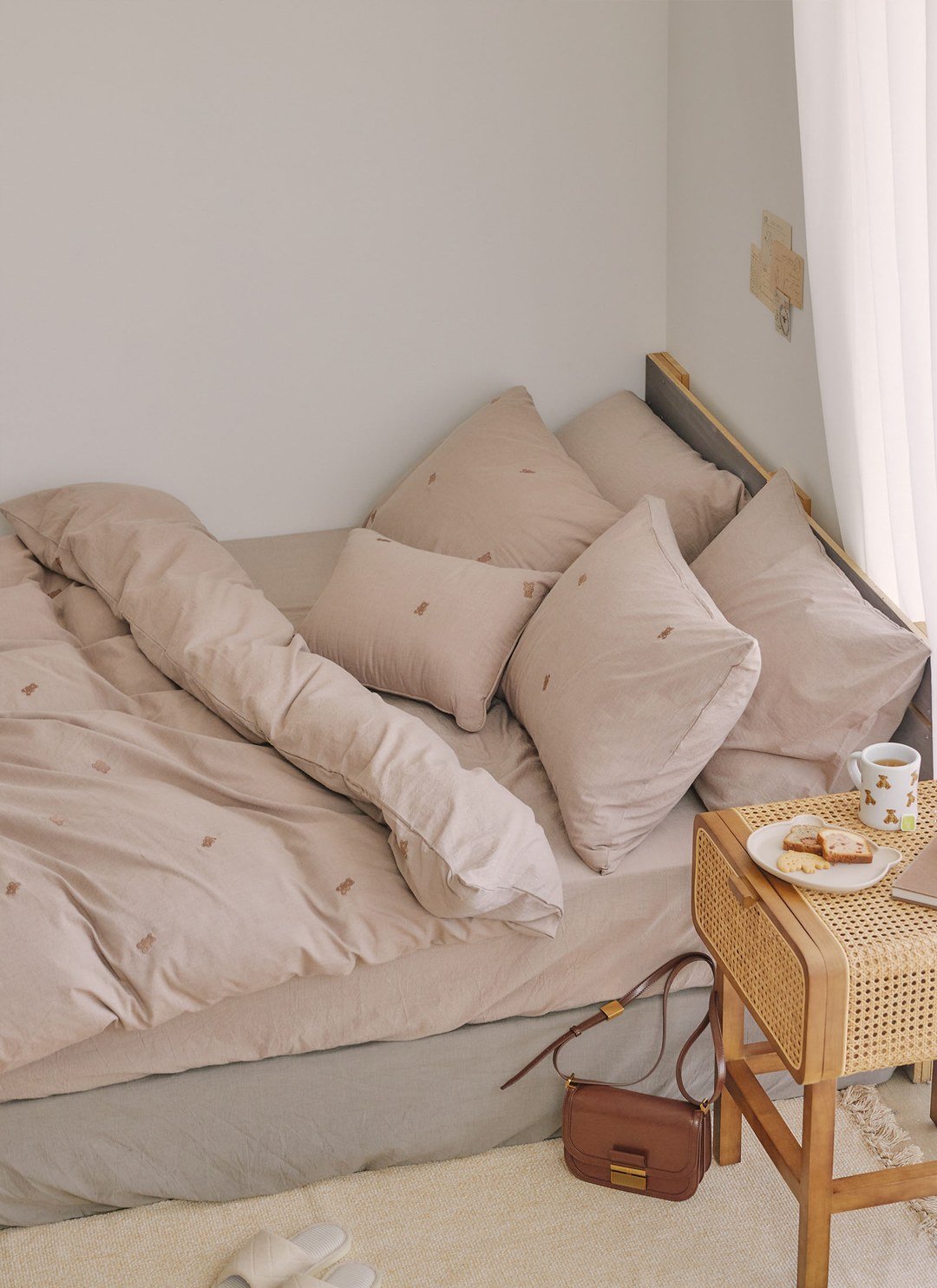 可可咖 - 水洗棉床包組 ( 床包 + 素色枕套 )