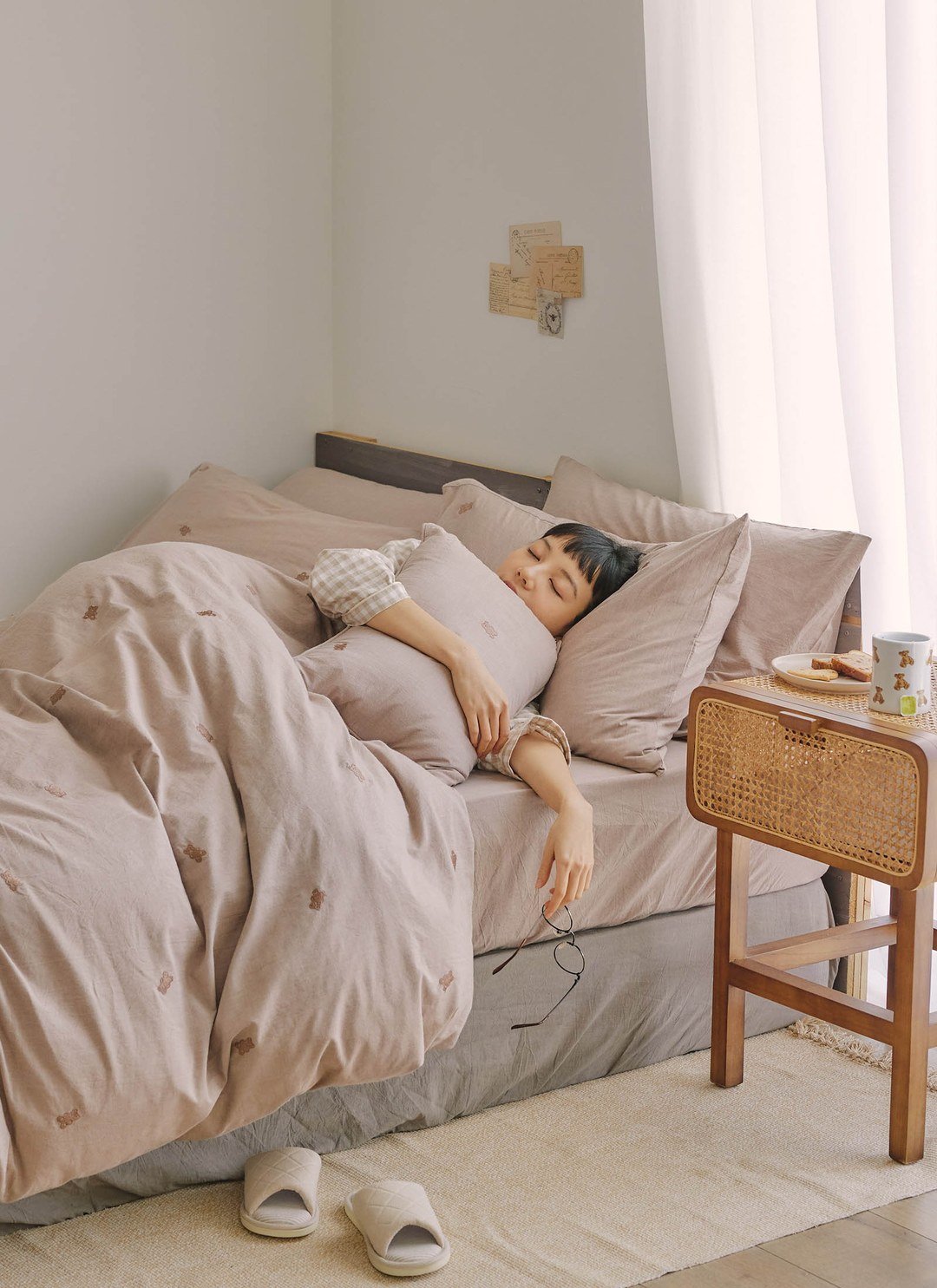 可可咖 - 水洗棉床包組 ( 床包 + 素色枕套 )