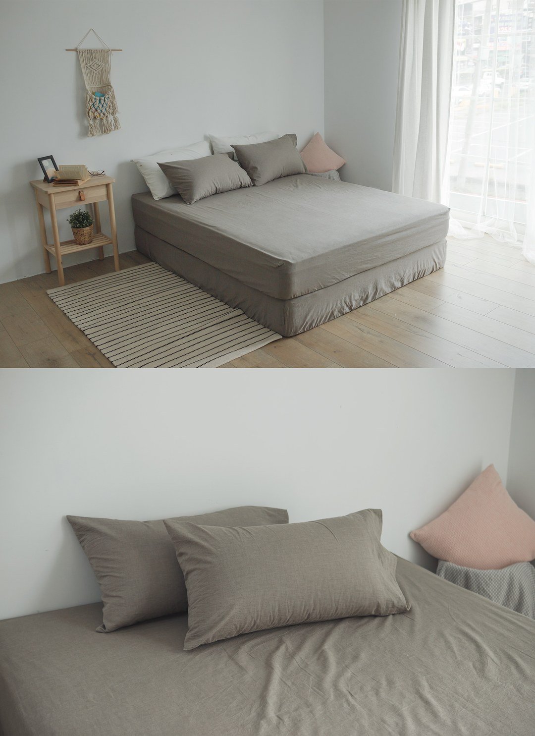 淺灰 - 水洗棉床包組 ( 床包 + 素色枕套 )