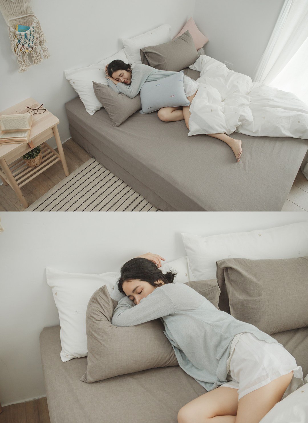 淺灰 - 水洗棉床包組 ( 床包 + 素色枕套 )