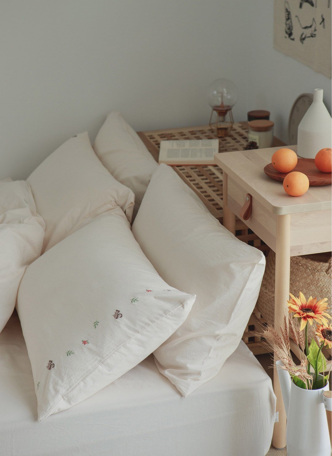 燕麥杏 - 水洗棉床包組 ( 床包 + 素色枕套 )