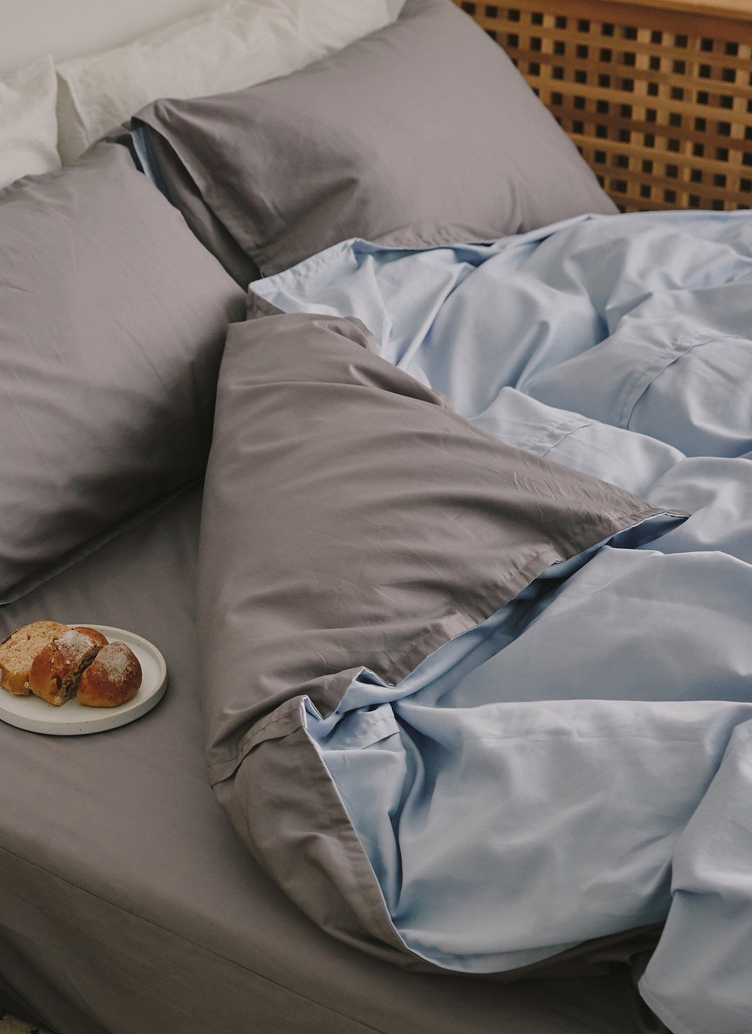 天藍岩灰 - 有機棉被套