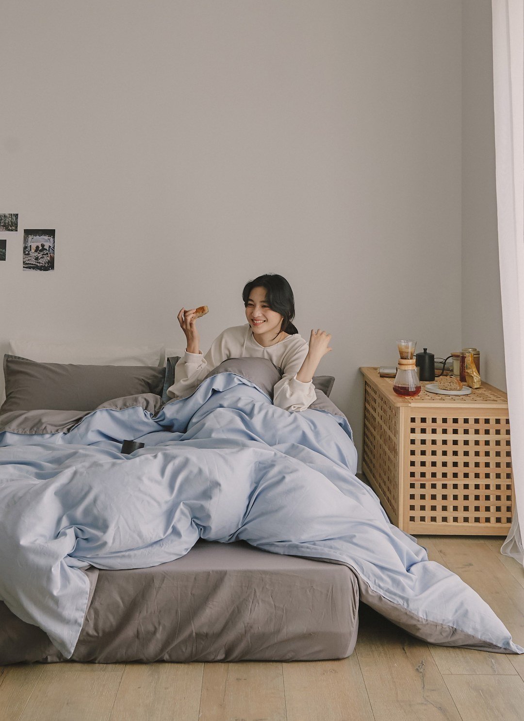 天藍岩灰 - 有機棉被套