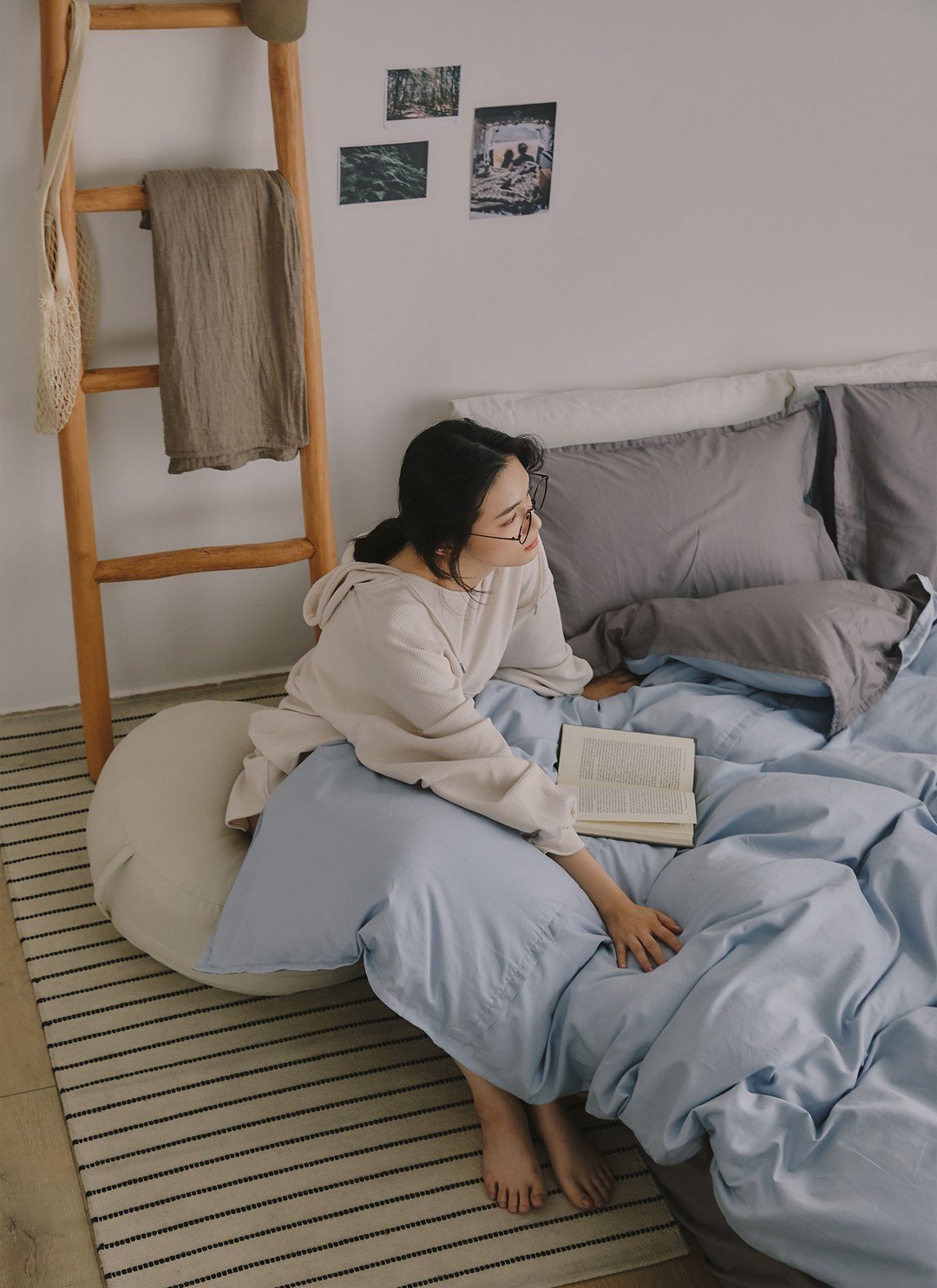 天藍岩灰 - 有機棉被套