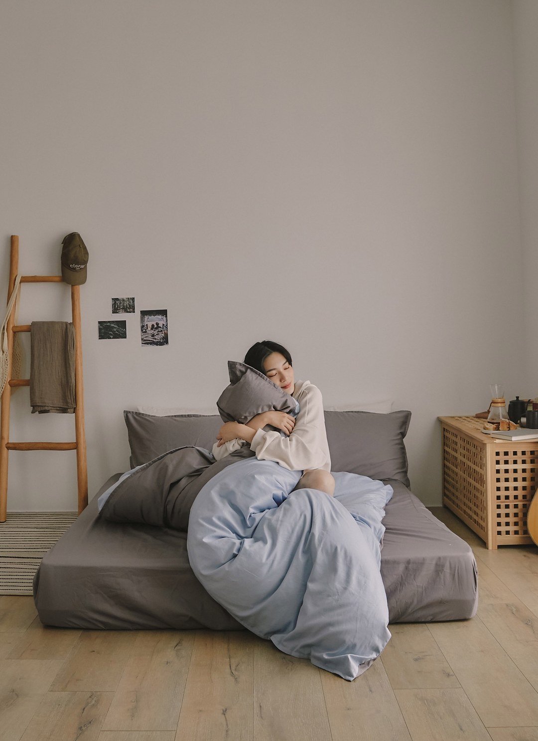 天藍岩灰 - 有機棉被套