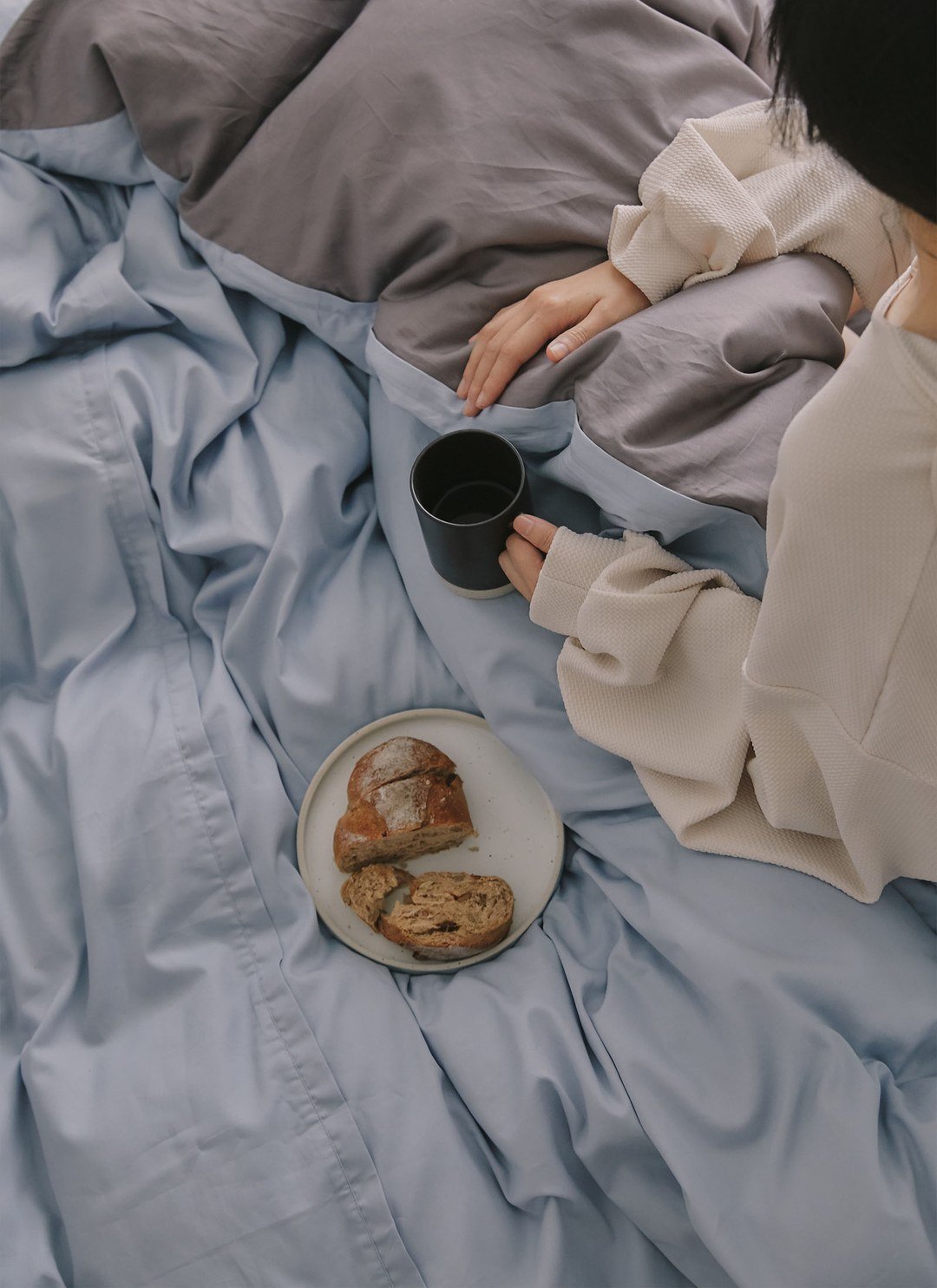 天藍岩灰 - 有機棉被套