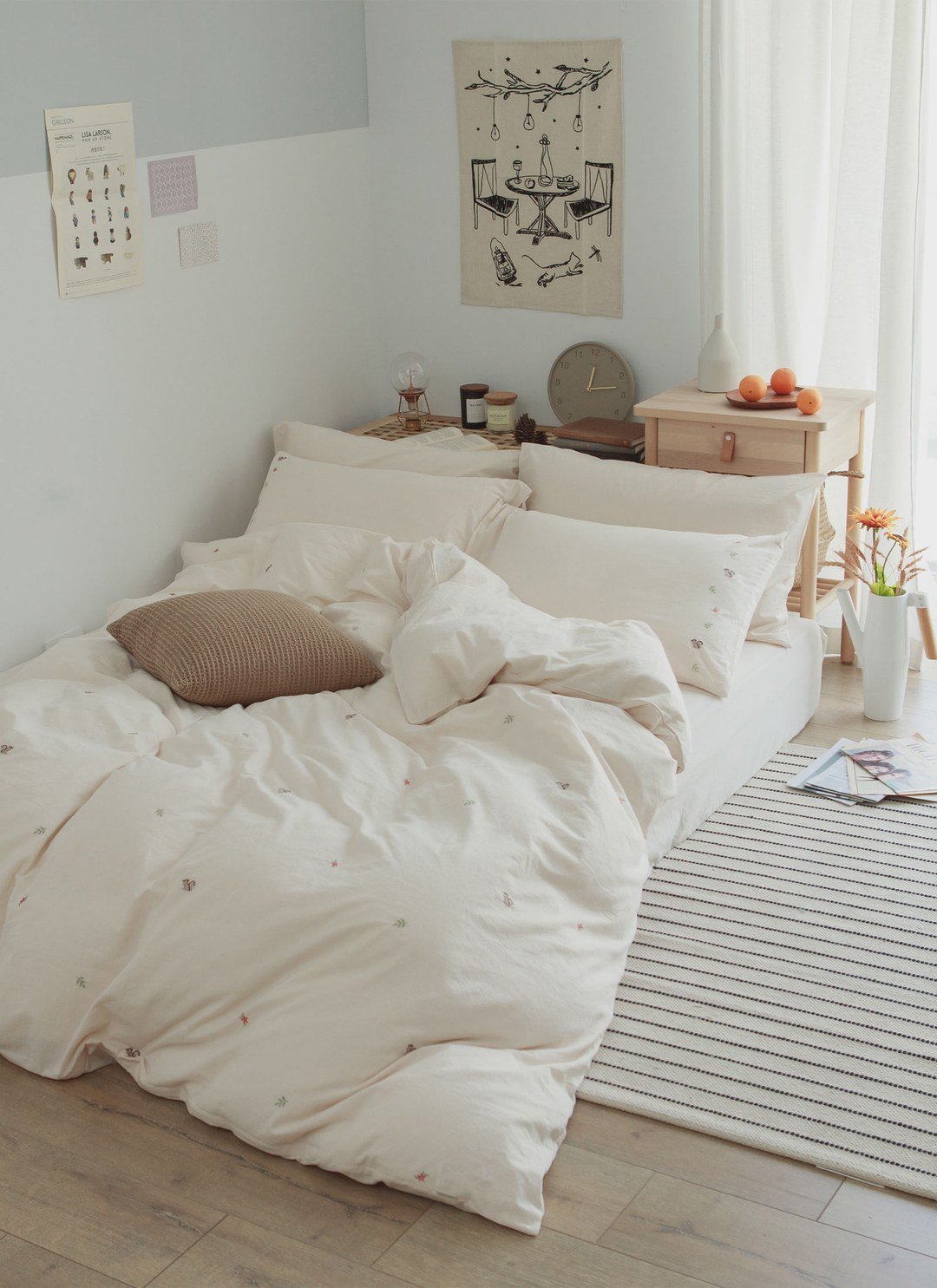 燕麥杏ｘ松鼠刺繡 - 水洗棉刺繡枕套 / 2入組