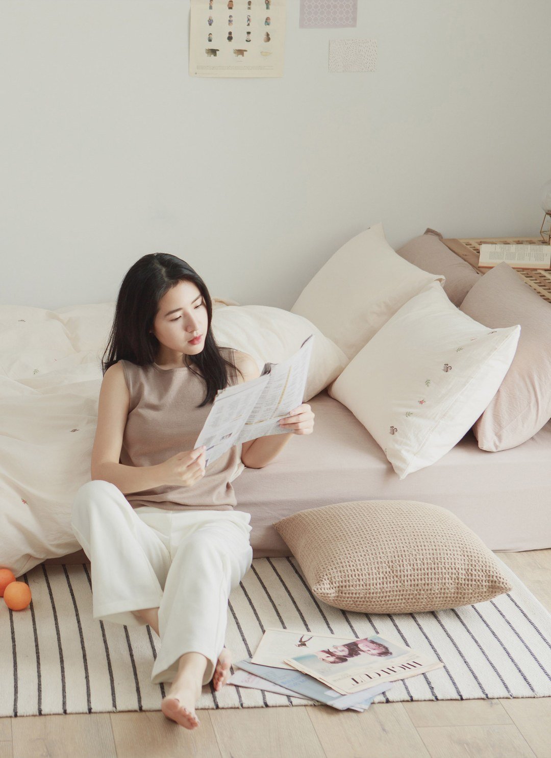 燕麥杏ｘ松鼠刺繡 - 水洗棉刺繡枕套 / 2入組