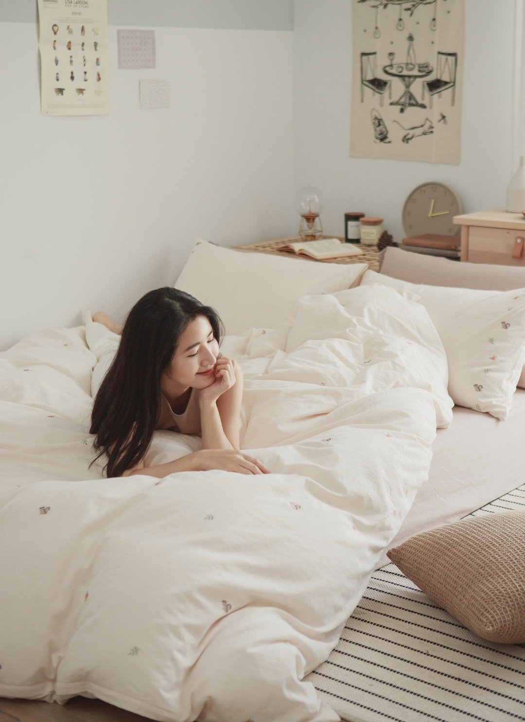 燕麥杏ｘ松鼠刺繡 - 水洗棉刺繡枕套 / 2入組