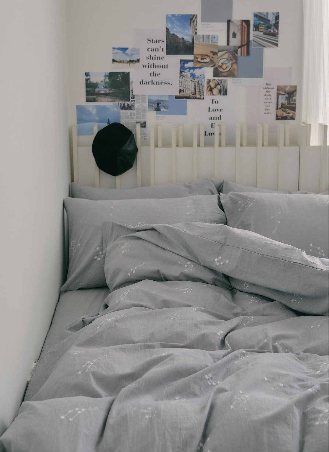 淺藍灰ｘ星空刺繡 - 水洗棉刺繡枕套 / 2入組