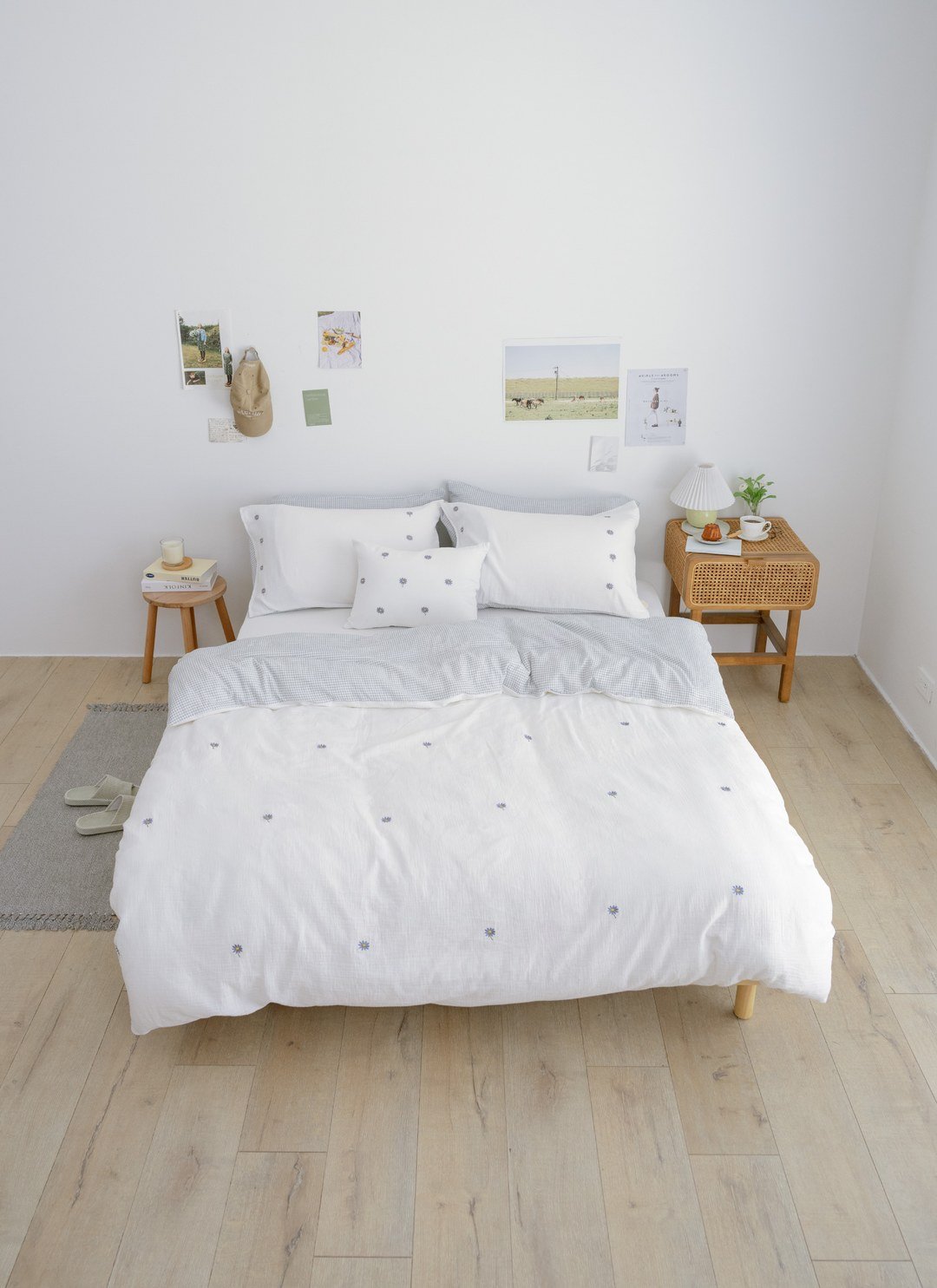 花漾 - 二重紗 / 雙層紗四件組 ( 素色床包 + 刺繡被套 + 刺繡枕套 )