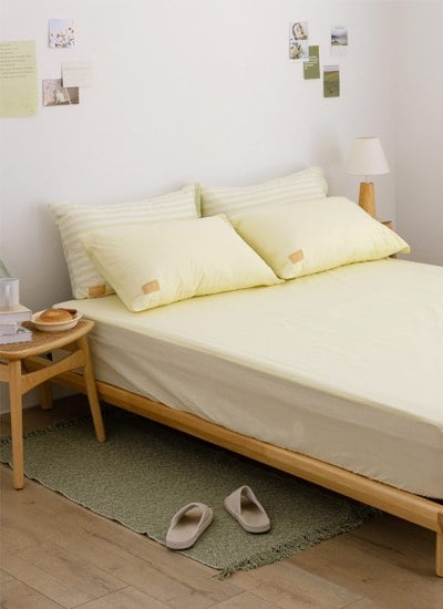 檸檬優格 - 華爾紗 ( 純棉 ) 床包組（床包＋枕套2入）