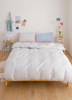 莓果 x 海鹽 - 華爾紗 ( 純棉 ) 四件組 ( 莓果床包 + 海鹽條紋被套 + 一素色一條紋枕套 )