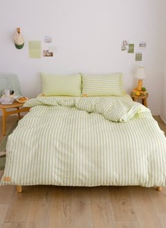 檸檬 x 開心果 - 華爾紗 ( 純棉 ) 四件組 ( 檸檬床包 + 開心果條紋被套 + 一素色一條紋枕套 )