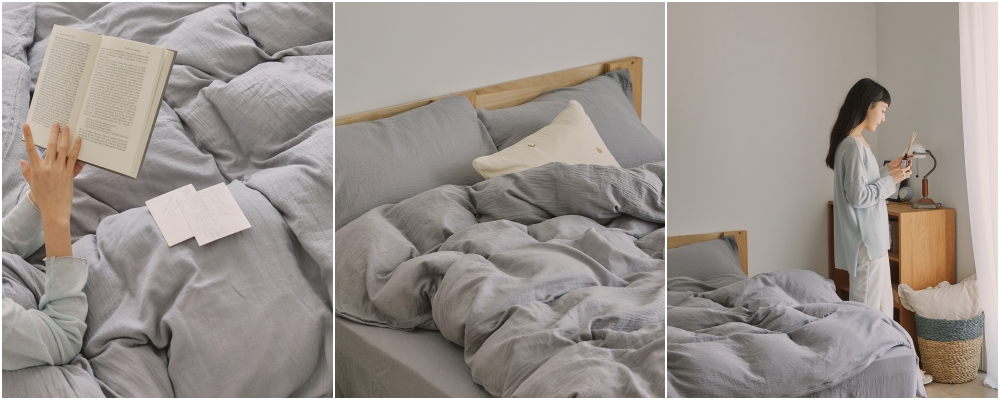 海豚灰雙層紗床包