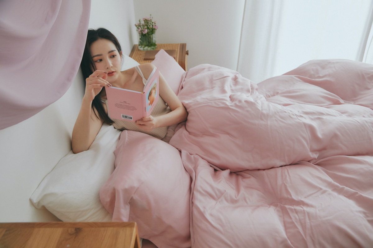 淺粉月季-素色天絲床包