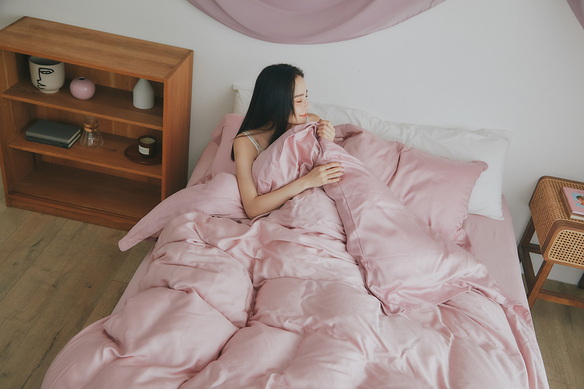 淺粉月季-素色天絲床包