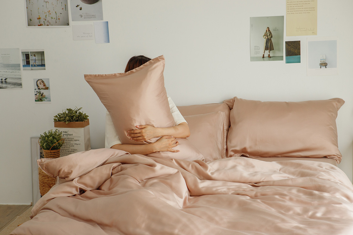 灰櫻粉-素色天絲床包