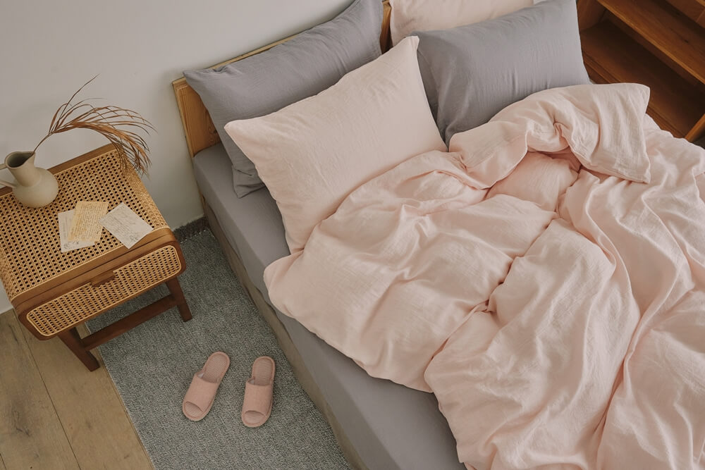 茱萸粉x海豚灰雙層紗床包