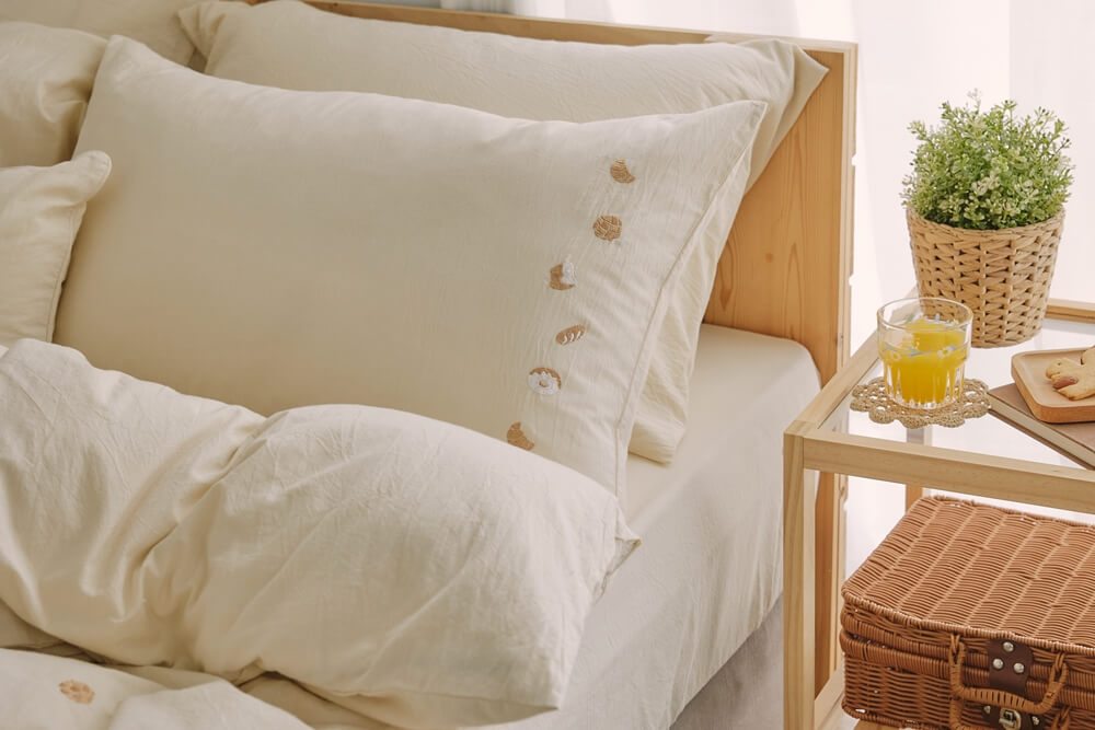 奶油黃x麵包刺繡水洗棉床包組 奶油黃x麵包刺繡水洗棉床包組