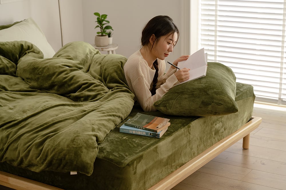 森林濃綠-法蘭絨床包